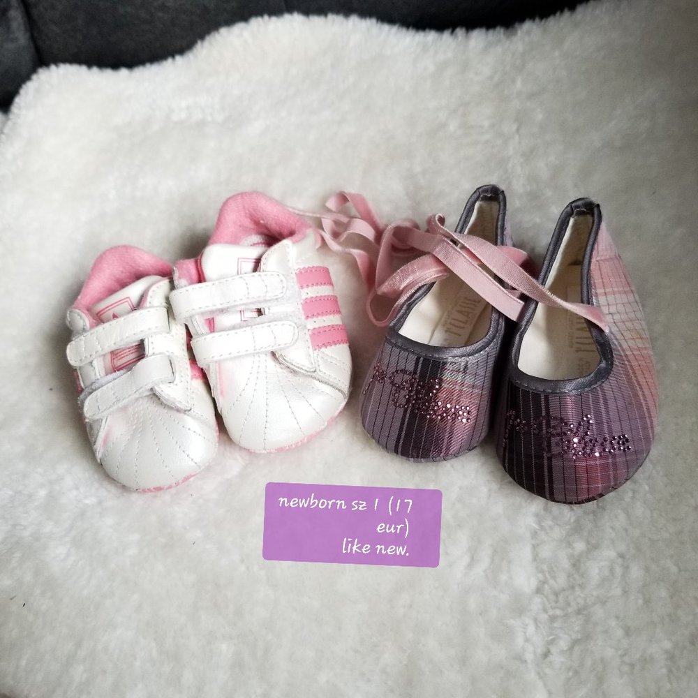 2 PAIRS BABY SHOES SNEAKERS PINK SIZE NEWBORN